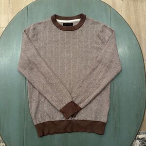 Lachlan British Inspired Herringbone Crewneck Sweater Men’s Small Brown